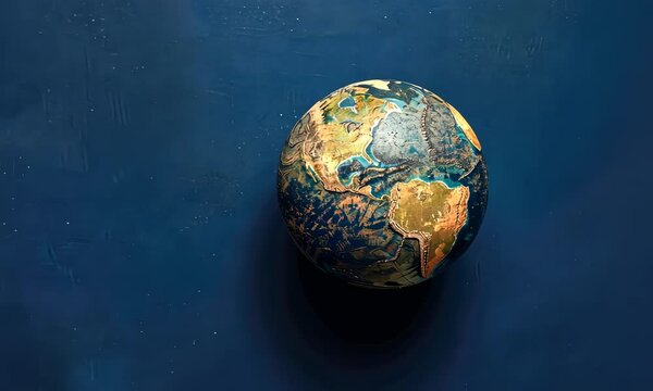 Globe with detailed Earth's map against dark blue background