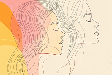 Elegant profile portraits with flowing hair and soft pastel colo