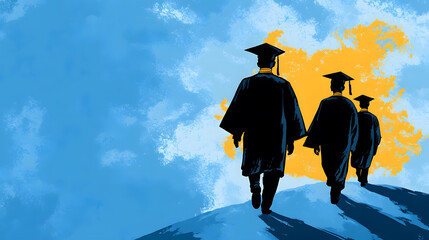 Graduation ceremony celebration university campus illustration bright sky inspirational journey