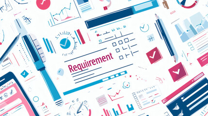 Fototapeta premium the text Requirement , checklist with checkboxes representing the concept of skills, qualifications, and experience requirements. 