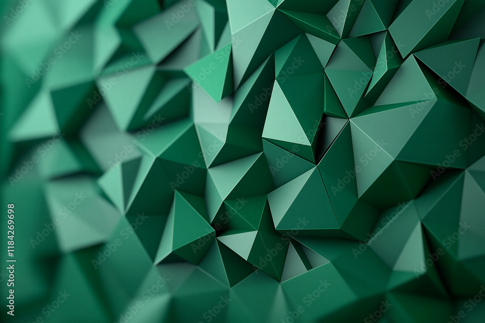 Poster low poly green geometric shapes create striking abstract background, showcasing blend of sharp angle