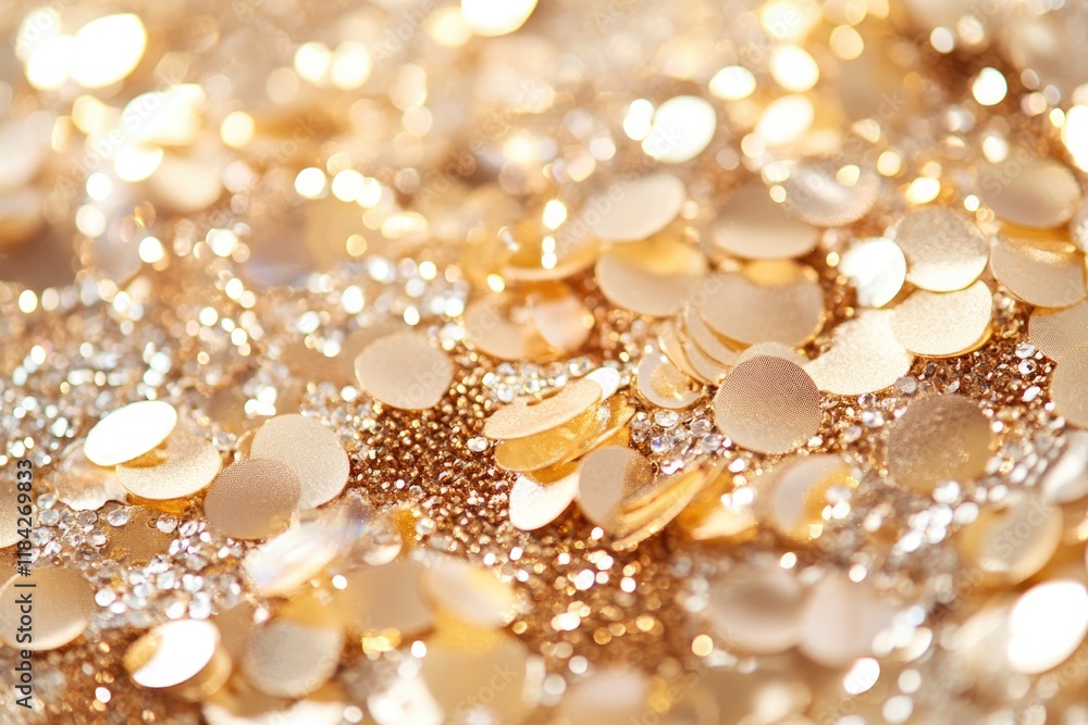 Poster golden sequins shimmer on sparkling surface, creating festive at
