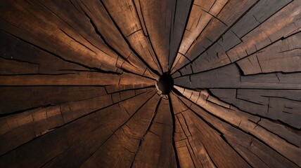 Collage of cracked dark brown wood textures. circular. Background for banner