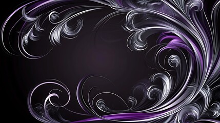 Abstract Swirling Silver and Purple Floral Design