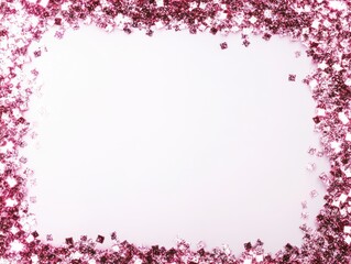 Obraz premium Pink Glitter Confetti Frame On White Background