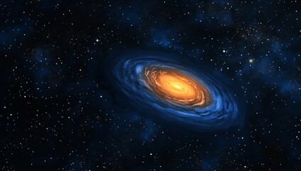 Spiral Galaxy with Orange and Blue Center against a Background of Stars and Space