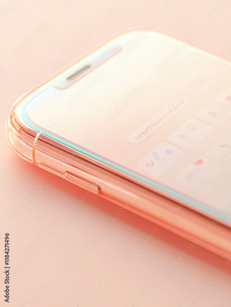 Aufkleber close up view of a modern smartphone showcasing a messenger chat on a pastel background. generative 