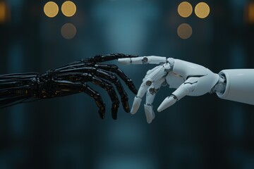 Robot Hand Interaction Symbolizing Connection Between Human and Machine