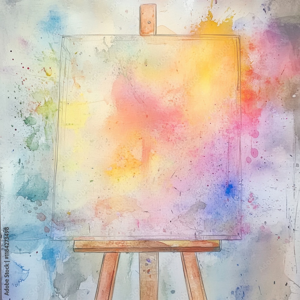 Poster creating colorful watercolor art on canvas studio setting artistic expression vibrant environment ey