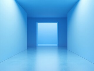 Obraz premium Blue Room Interior With Open Doorway Ahead