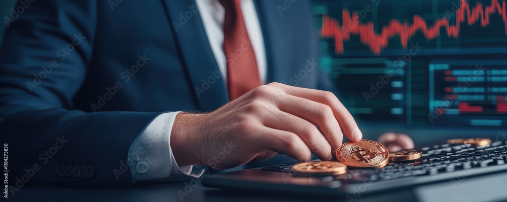 Poster professional hand engaging with cryptocurrency and ai interface in a dynamic business environment a 