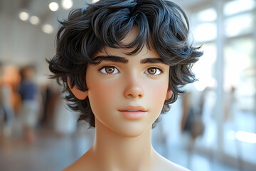 Naklejka premium Close-up Portrait of a Young Boy with Realistic Features, 3D Rendered Animation