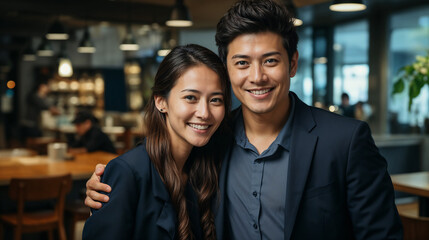 Asian young couple in the office.