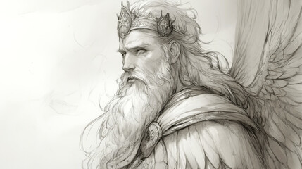 Fototapeta premium Golden Rule Week Mythical angelic king with crown and wings - fantasy character portrait art