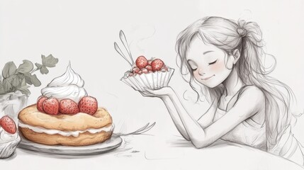 National Food Month Whimsical dessert delight with strawberries and whipped cream for culinary art enthusiasts