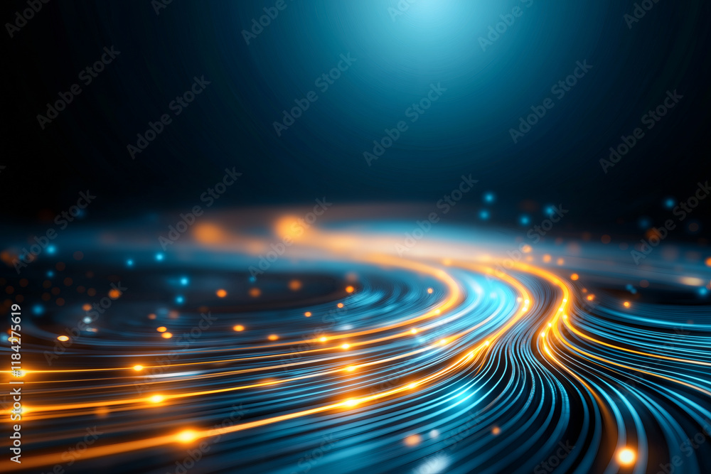 Poster vibrant abstract background featuring flowing lines in blue and orange hues, creating dynamic and en