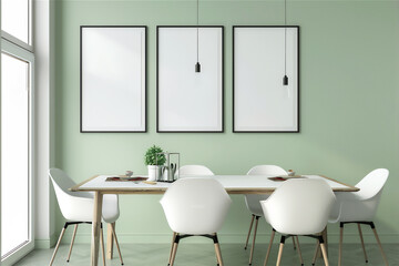 Cafe shop interior with blank poster on the wall, version 16