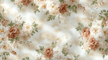 Vintage Floral Wallpaper Pattern in Muted Tones with Soft Colors and Delicate Blossoms for Elegant Interiors