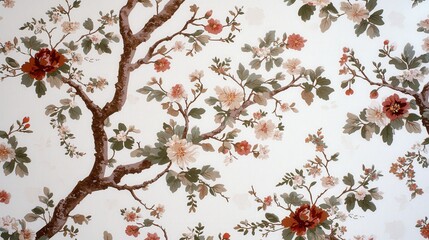 Vintage Floral Wallpaper Pattern in Muted Tones Featuring Elegant Botanical Elements