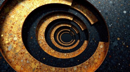 Abstract Golden and Dark Concentric Circles with Speckled Texture