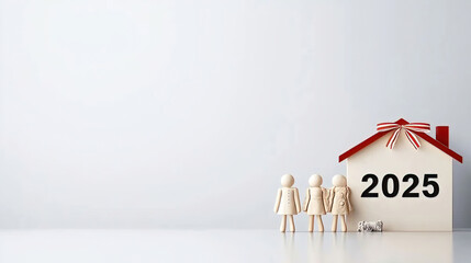 2025 Calendar highlights tax deadlines and coin values. Family Figurines Beside Miniature House with Year 2025