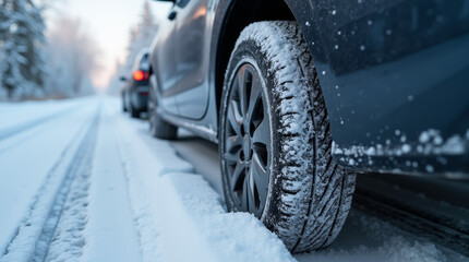 Naklejka premium car tires dribing on snow and frost