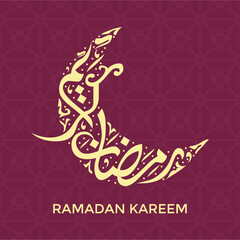 Ramadan Kareem in Arabic Calligraphy greeting card on Red Background - Vector