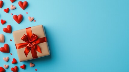 Obraz premium Gift Box with Red Ribbon and Hearts