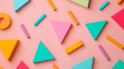 Vibrant Geometric Shapes with Neon Highlights on Light Background