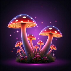Magical fantasy background with glowing mushrooms, sparkling stars, and an ethereal purple glow.