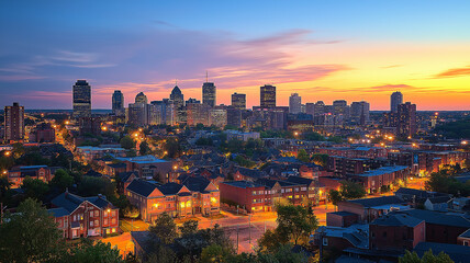 Obraz premium Kitchener Skyline at Dusk. Kitchener, Ontario skyline at dusk, showing the city's urban landscape with a beautiful sunset.