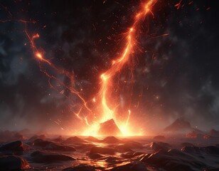 Abstract red sparks floating in the air amidst a sea of flames , burning, abstract, mysterious