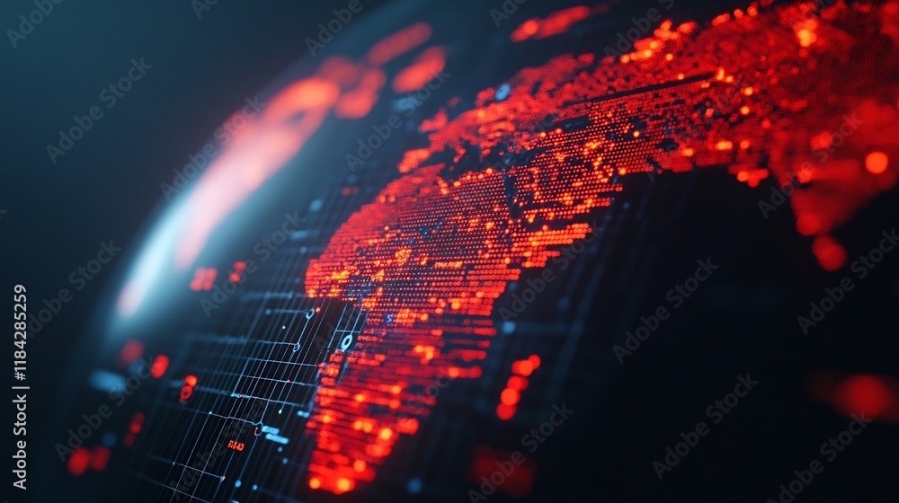 Poster futuristic shield and global network map symbolizing cybersecurity protection