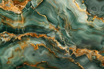 Photo of Emerald green dark marble pattern with golden veins. Background texture for backdrops or mapping