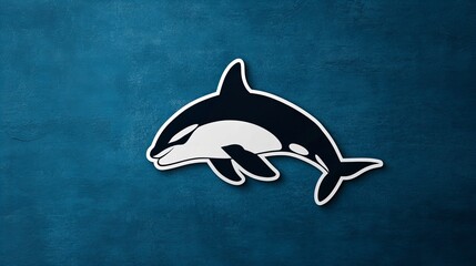 Orca sticker on a dark blue textured background.  A simple yet striking design.