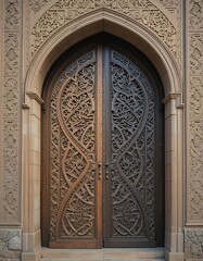Ornate Wooden Doors Intricately Carved Archway Entrance