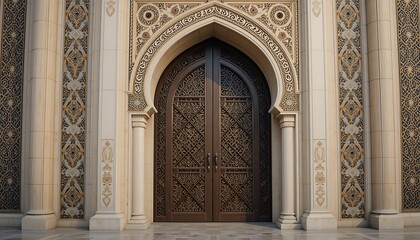 Ornate Archway Entrance With Intricate Carved Wooden Doors