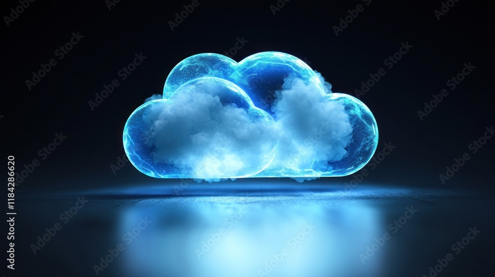 Poster glowing cloud computing network symbol