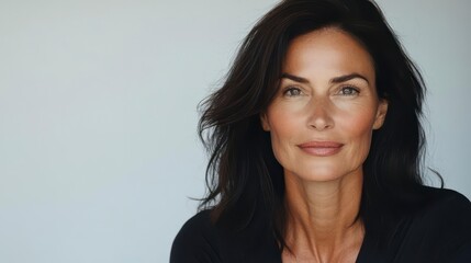 Fototapeta premium Confident gaze, mature beauty. A woman's portrait, elegant and serene.