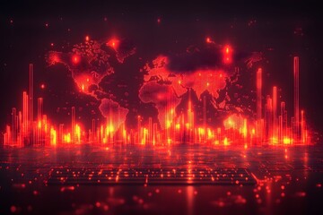 Fototapeta premium Global Digital Landscape with Futuristic Red Data Visualization for Technology and Networking