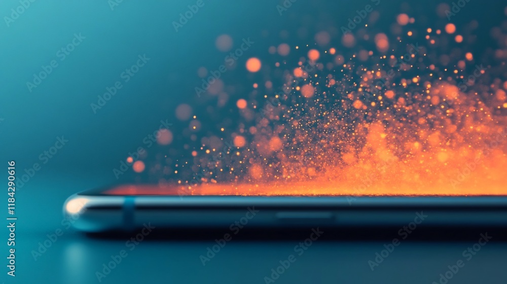 Aufkleber glowing particles emanating from mobile device symbolizing innovation