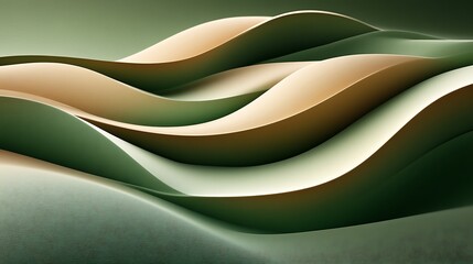 Fototapeta premium Abstract Green and Beige Wavy Landscape Design