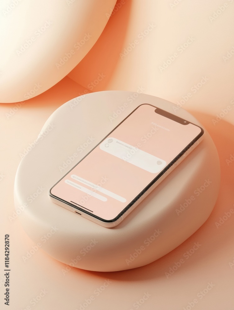 Aufkleber Modern smartphone rests on a soft surface with an open messenger chat displayed in a warm setting. Generative AI