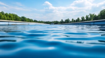 Fototapeta premium Pristine Blue Lake with Reflective Calm Waters and Lush Shoreline
