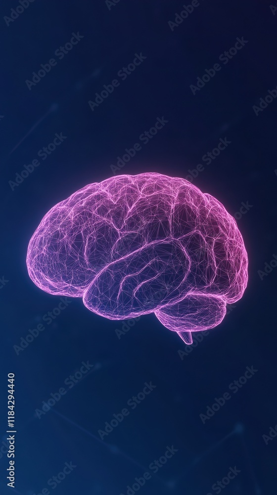 Aufkleber futuristic low poly wireframe brain in neon glow on dark background expressing digital technology an