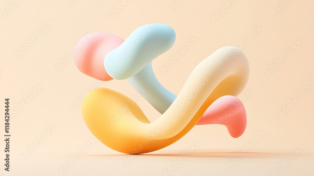 Poster creative ui design with soft flowing organic shapes in vibrant colors on neutral background featurin