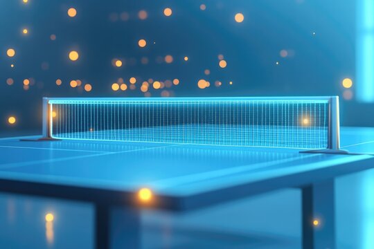 creative view of table tennis table with animated net and glowing paddles symbolizing innovation