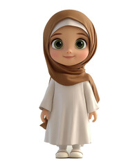  3D cartoon character muslim girl with brown hijab. 