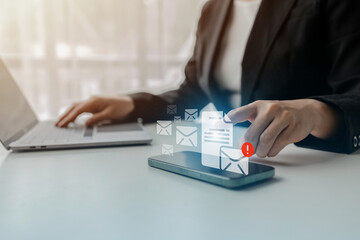 Person checking email notifications on smartphone, business emailing concept, notifications on smartphone application, replying to mail, sending mail, typing message.