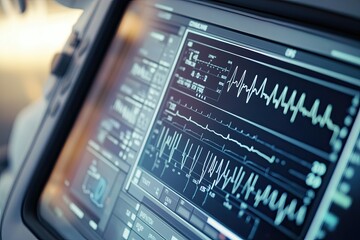 detailed close-up of medical diagnostic screen displaying vital signs of astronaut with clean background